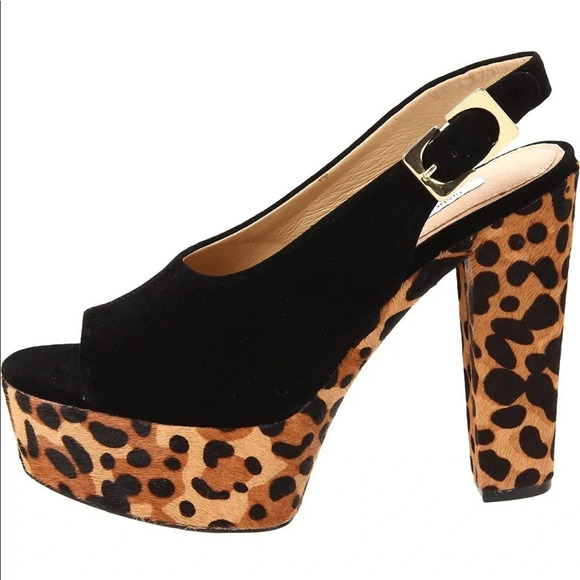 DIANE VON FURSTENBURG Robin Leopard Print Chunky Heels - Picture 1 of 9